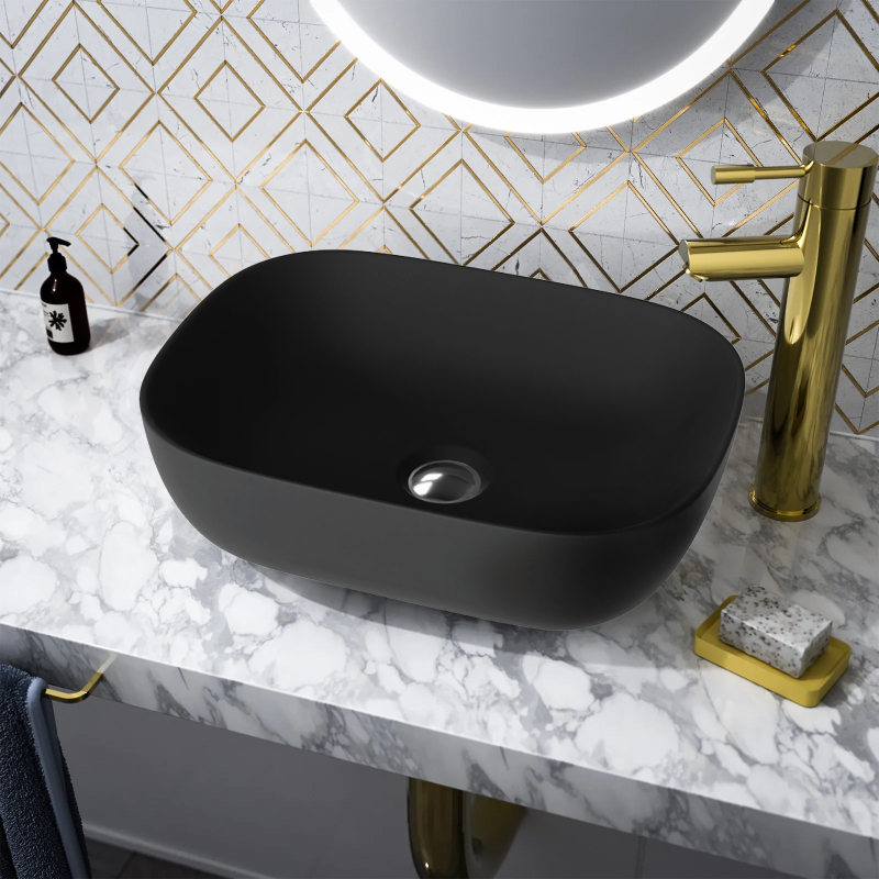 Lavoar pe blat Spectrum, Gineta Black, dreptunghiular rotunjit, negru mat